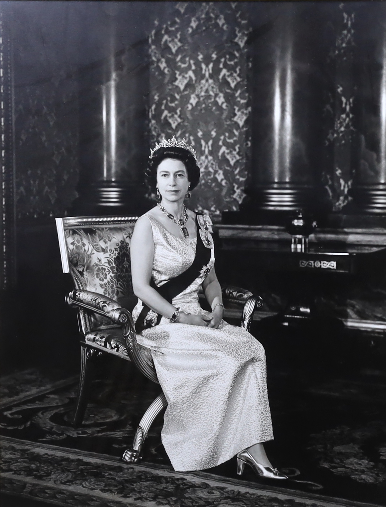 Anthony Buckley (British, 1912-1993) A pair of framed black and white portrait photographs of Queen Elizabeth II and Prince Philip, photographs 51 x 39cm, frames overall 69 x 51cm